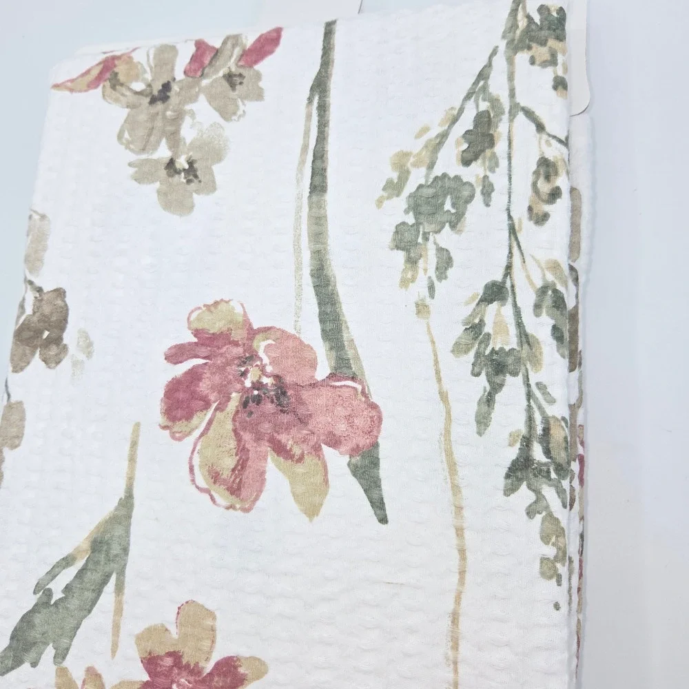 DKNY Chelsea Floral Shower Curtain Ivory Multi 72x72 Cotton Waffle Weave